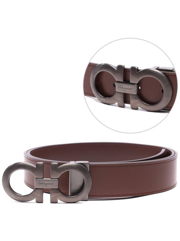 Gancini Reversible Adjustable Leather Belt Brown - SALVATORE FERRAGAMO - BALAAN 3