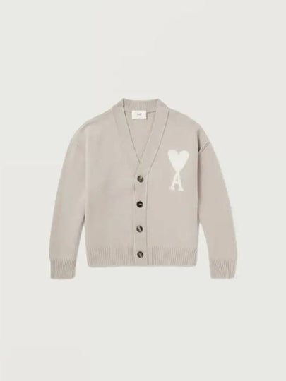 Big Heart Embroidered Logo Cardigan Pale Beige - AMI - BALAAN 2