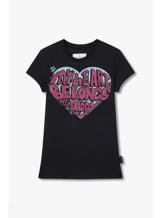 Women s Hotfix Lettering Heart T Shirt Black - PHILIPP PLEIN - BALAAN 1