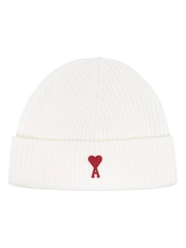 Heart Logo Wool Beanie White - AMI - BALAAN 1