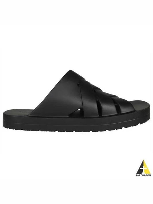 Flintston Intrecciato Matte Rubber Sandals Black - BOTTEGA VENETA - BALAAN 2