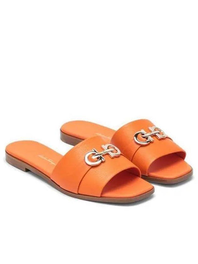 Gancini Leather Slippers Orange - SALVATORE FERRAGAMO - BALAAN 2