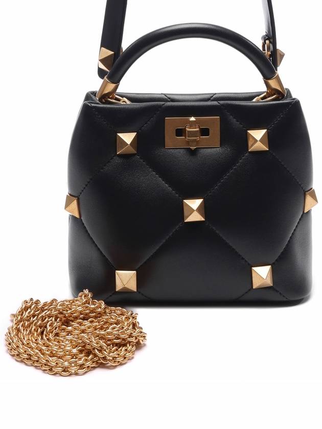 Roman Stud Small Top Handle Tote Bag Black - VALENTINO - BALAAN 2