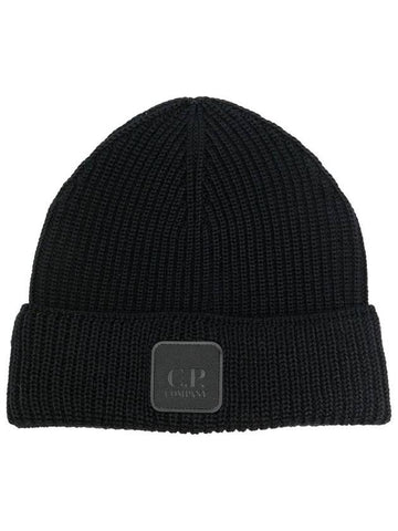 Wool Logo Patch Beanie Black - CP COMPANY - BALAAN.