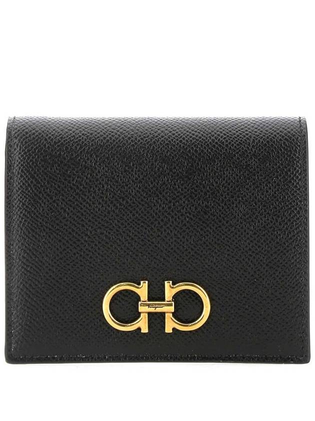 Gancini Compact Half Wallet Black - SALVATORE FERRAGAMO - BALAAN 2