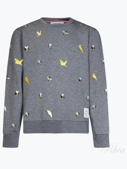 Embroidered Crew Neck Cotton Sweatshirt Grey - THOM BROWNE - BALAAN 2