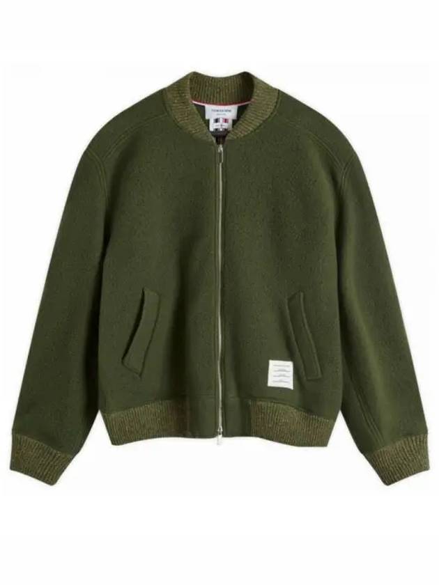 Fleece Stripe Wool Bomber Jacket Dark Green - THOM BROWNE - BALAAN 2