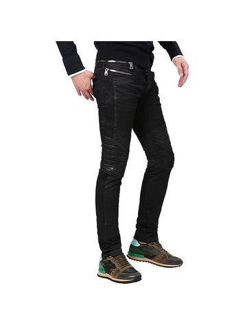 Waist Zipper Oil Washing Biker Jeans Black - BALMAIN - BALAAN 1