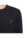 Heart Embroidered Logo Crew Neck Knit Top Navy - AMI - BALAAN 9