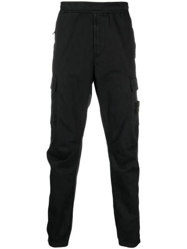 Garment Dyed Cotton Wool Satin Cargo Track Pants Black - STONE ISLAND - BALAAN 2