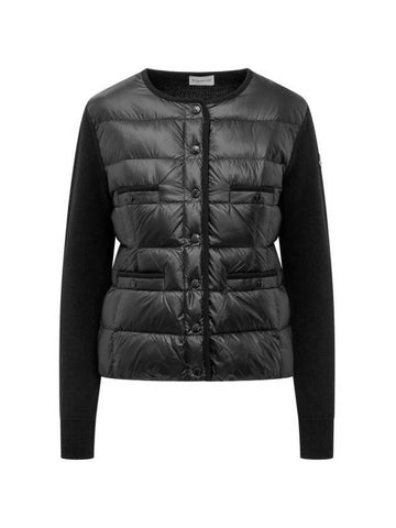 Logo Knit Mix Padding Cardigan Black - MONCLER - BALAAN 1