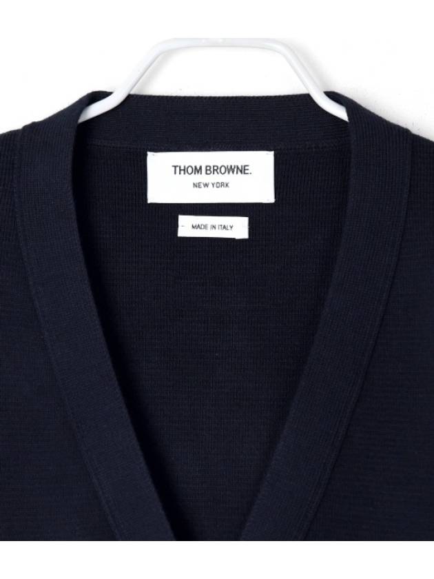 Cotton 4-Bar Milano Classic V-Neck Cardigan Navy - THOM BROWNE - BALAAN 4