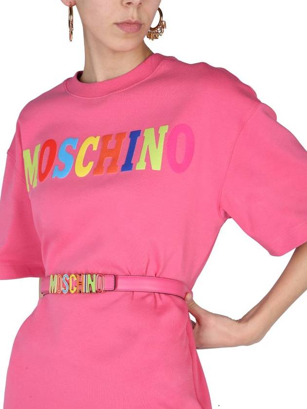 Women's Logo Cotton Short Sleeve Midi Dress Pink - MOSCHINO - BALAAN 4