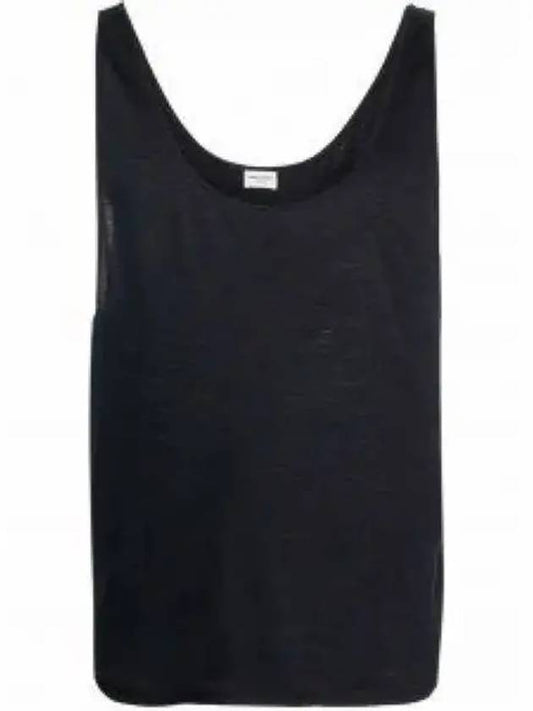 Men's Scoop Neck Wool Silk Sleeveless Black - SAINT LAURENT - BALAAN 2