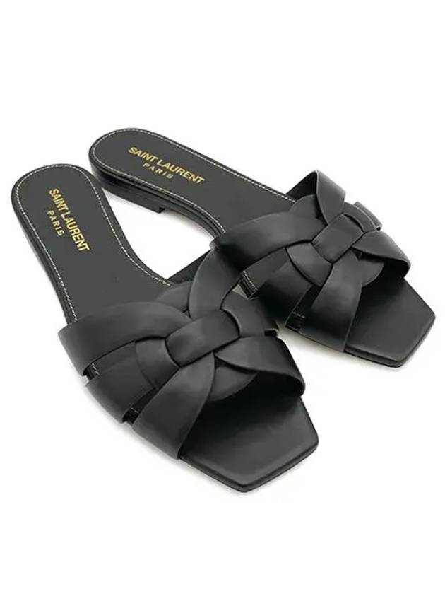 Tribute Smooth Leather Flat Mules Black - SAINT LAURENT - BALAAN 3