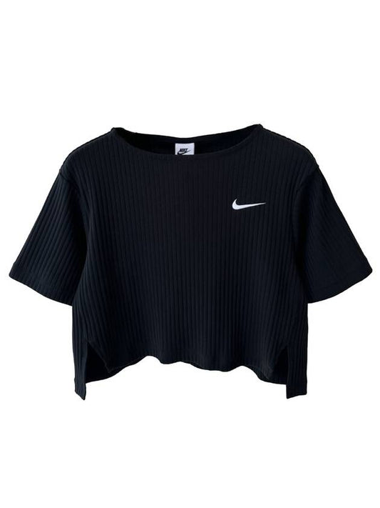 Sportswear Rib Crop Jersey Short Sleeve T-Shirt Black - NIKE - BALAAN 1