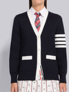 Cotton Hector Pointelle 4 Bar V Neck Cardigan Navy - THOM BROWNE - BALAAN 3