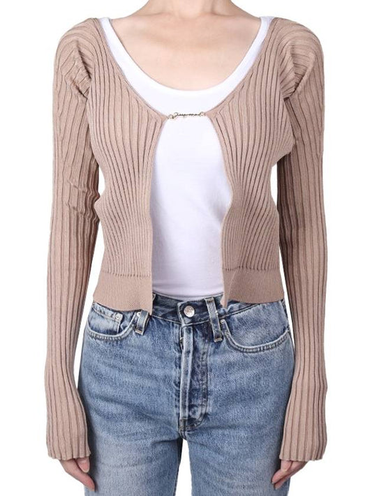 La Maille Pralu Longue Micro Charm Logo Cardigan Light Brown - JACQUEMUS - BALAAN 2