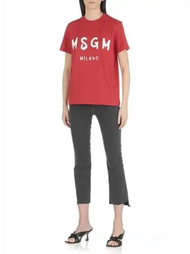 Brushed Logo Short Sleeve T-Shirt Red - MSGM - BALAAN 3