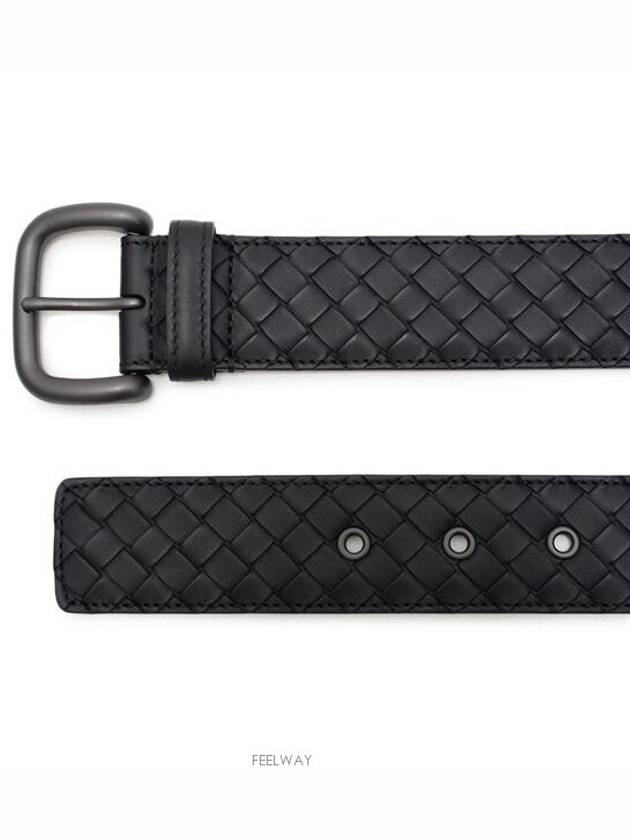 Men's Intrecciato Weaving Leather Belt Black - BOTTEGA VENETA - BALAAN 3