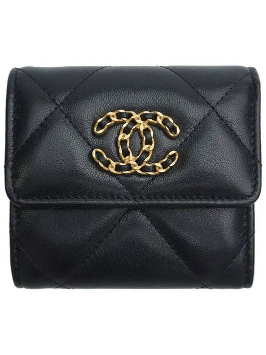 Small 19 Flap Wallet Lambskin Gold Black - CHANEL - BALAAN 1