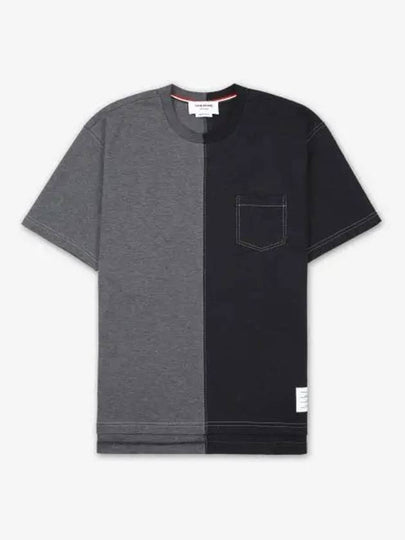 Contrast Stitching Pocket Funmix Cotton Milano Short Sleeve T-Shirt Grey - THOM BROWNE - BALAAN 2