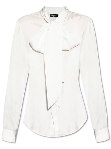 Dsquared2 Shirt With Decorative Tie At The Neckline, Women's, White - DSQUARED2 - BALAAN 1