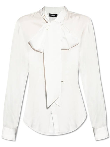 Dsquared2 Shirt With Decorative Tie At The Neckline, Women's, White - DSQUARED2 - BALAAN 1