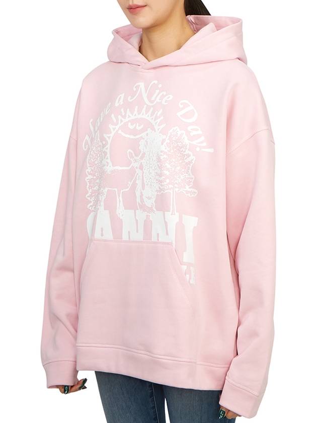 Women's Logo Print Organic Cotton Hoodie Pink - GANNI - BALAAN 3