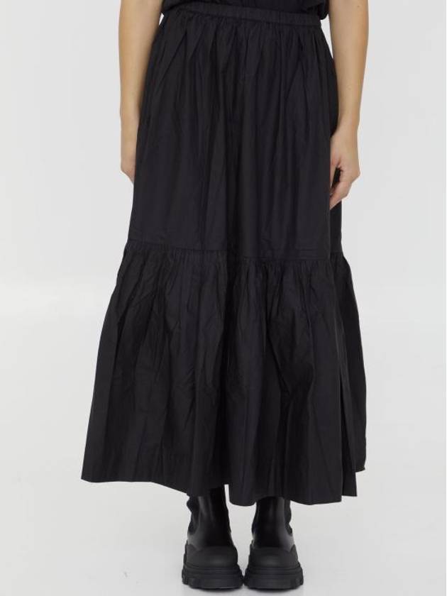 Cotton Poplin Maxi Flounce Long A-Line Skirt Black - GANNI - BALAAN 2