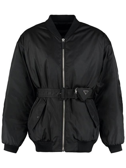 Men's Re-Nylon Bomber Jacket Black - PRADA - BALAAN.