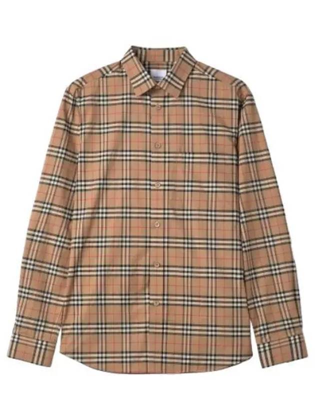 Small scale checked stretch cotton shirt beige - BURBERRY - BALAAN 1