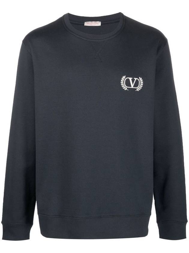 V Logo Embroidered Sweatshirt Navy - VALENTINO - BALAAN 1