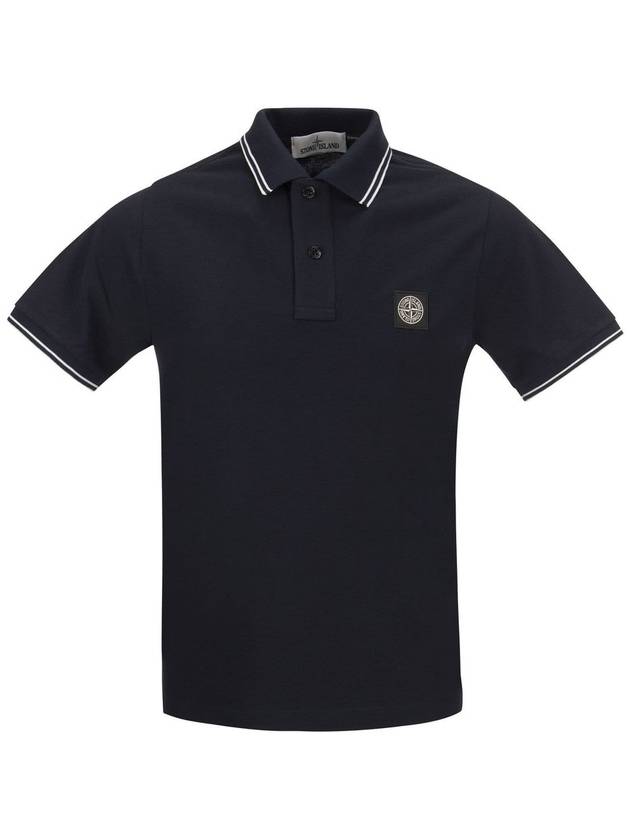 Stretch Cotton Pique Short Sleeve Polo Shirt Navy - STONE ISLAND - BALAAN 2