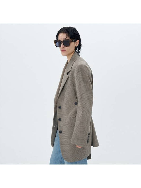 Belted Oversized Long Check Jacket Beige - ETCH - BALAAN 1