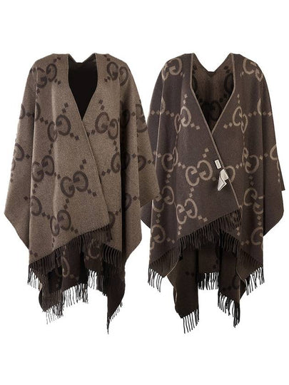 Reversible Jumbo GG Cashmere Cape Brown - GUCCI - BALAAN 2