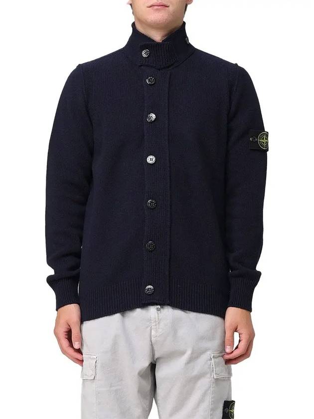 Wappen High Neck Button Up Wool Cardigan Navy - STONE ISLAND - BALAAN 3