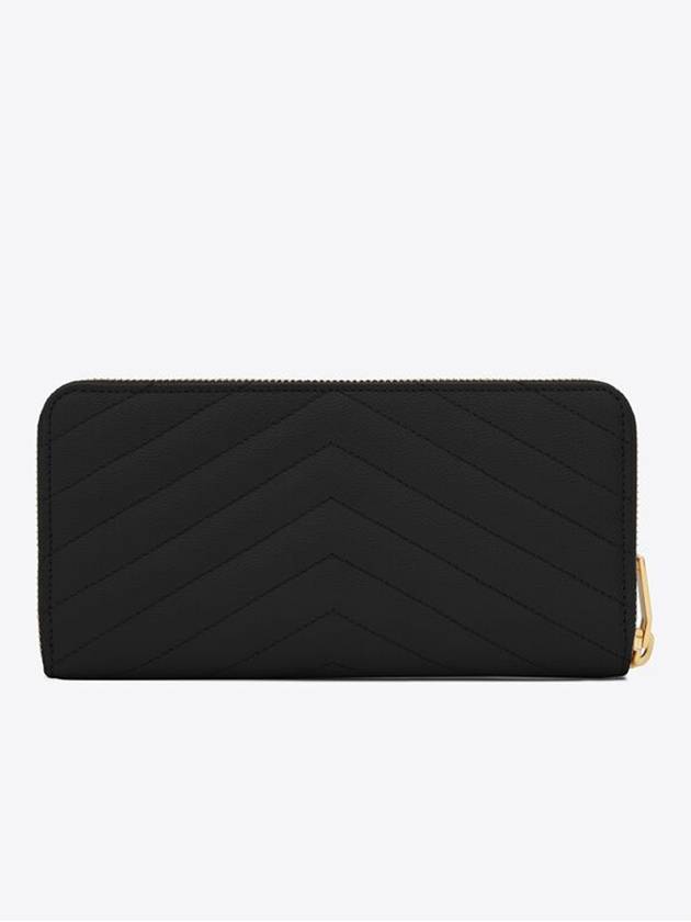 Cassandre Matelasse Zip Around Wallet In Grain De Poudre Embossed Leather Black Gold - SAINT LAURENT - BALAAN.