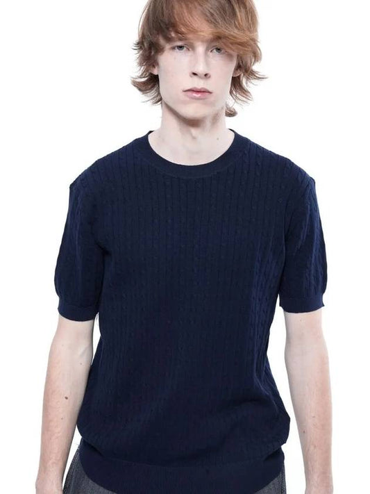 Linen Cable Round Half Knit Top Navy - CHANCE'S NOI - BALAAN 2