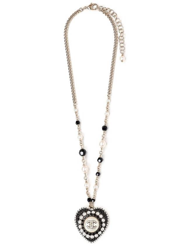 CC Heart Pearl Crystal Necklace Black Gold - CHANEL - BALAAN 2