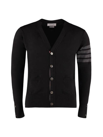 Men's Classic V-neck Merino Wool Cardigan Black - THOM BROWNE - 1