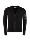 Men's Classic V-neck Merino Wool Cardigan Black - THOM BROWNE - BALAAN 1