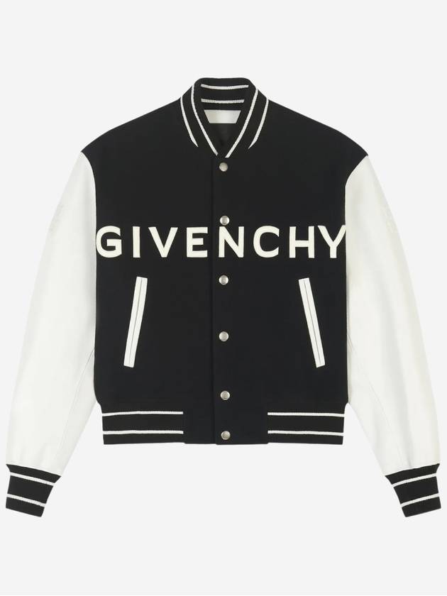 Logo Leather Wool Bomber Jacket Black - GIVENCHY - BALAAN 2