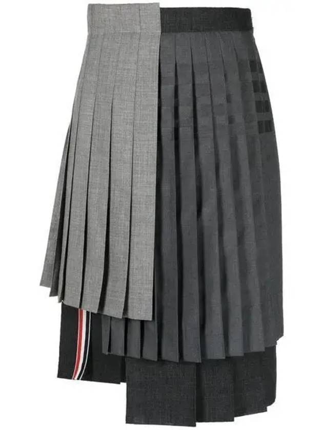 Plain Weave Fresco 4 Bar Multi Pleated Skirt Grey - THOM BROWNE - BALAAN 2