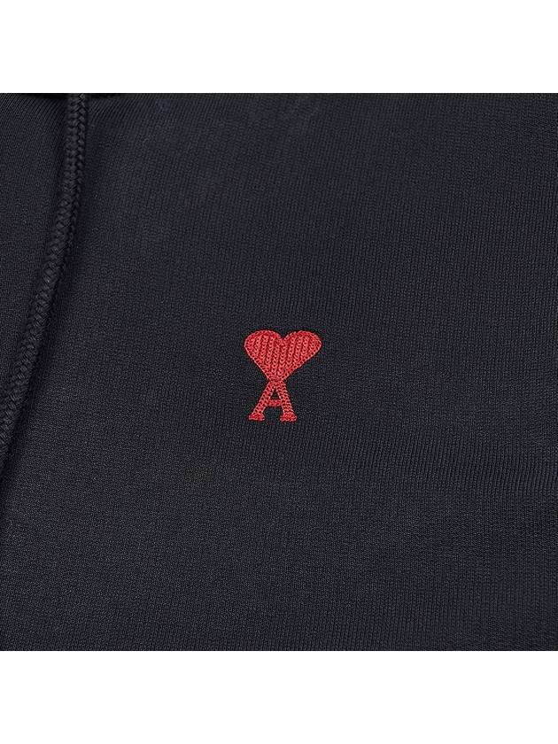 Heart Logo Drawstring Cotton Zip-Up Hoodie Black - AMI - BALAAN 10