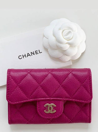 Classic Gold Logo Grained Shiny Calfskin Card Wallet Fuchsia Pink - CHANEL - BALAAN 1