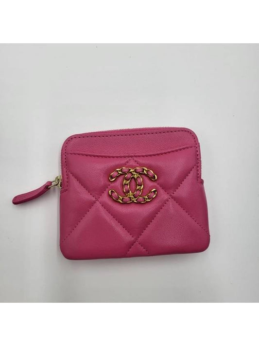 19 Nineteen Lambskin Card Slot Zipper Card Wallet Pink Gold AP2086 - CHANEL - BALAAN 1