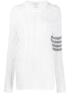 Women's Merino Wool Aran Cable Relaxed Knit Top White - THOM BROWNE - BALAAN 1