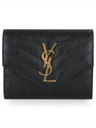 Matelasse Monogram Quilting Flap Half Wallet Black - SAINT LAURENT - BALAAN 2