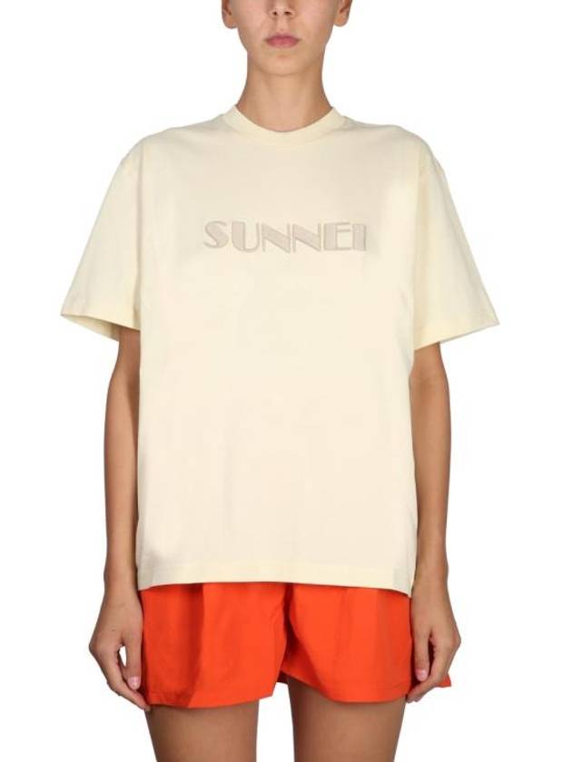 Embroidered Logo Crew Neck Cotton Short Sleeve T-Shirt Beige - SUNNEI - BALAAN 1